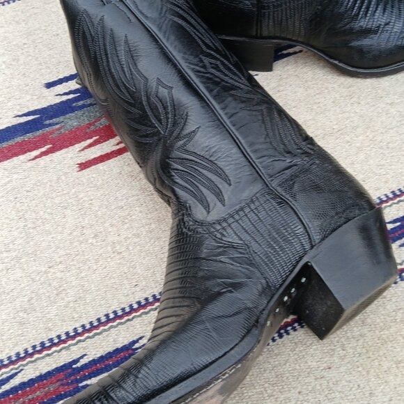 VINTAGE 80's JUSTIN COWBOY BOOTS - BLACK LIZARD/LEATHER - WOMEN'S 7.5 B - L4705 - Picture 10 of 13